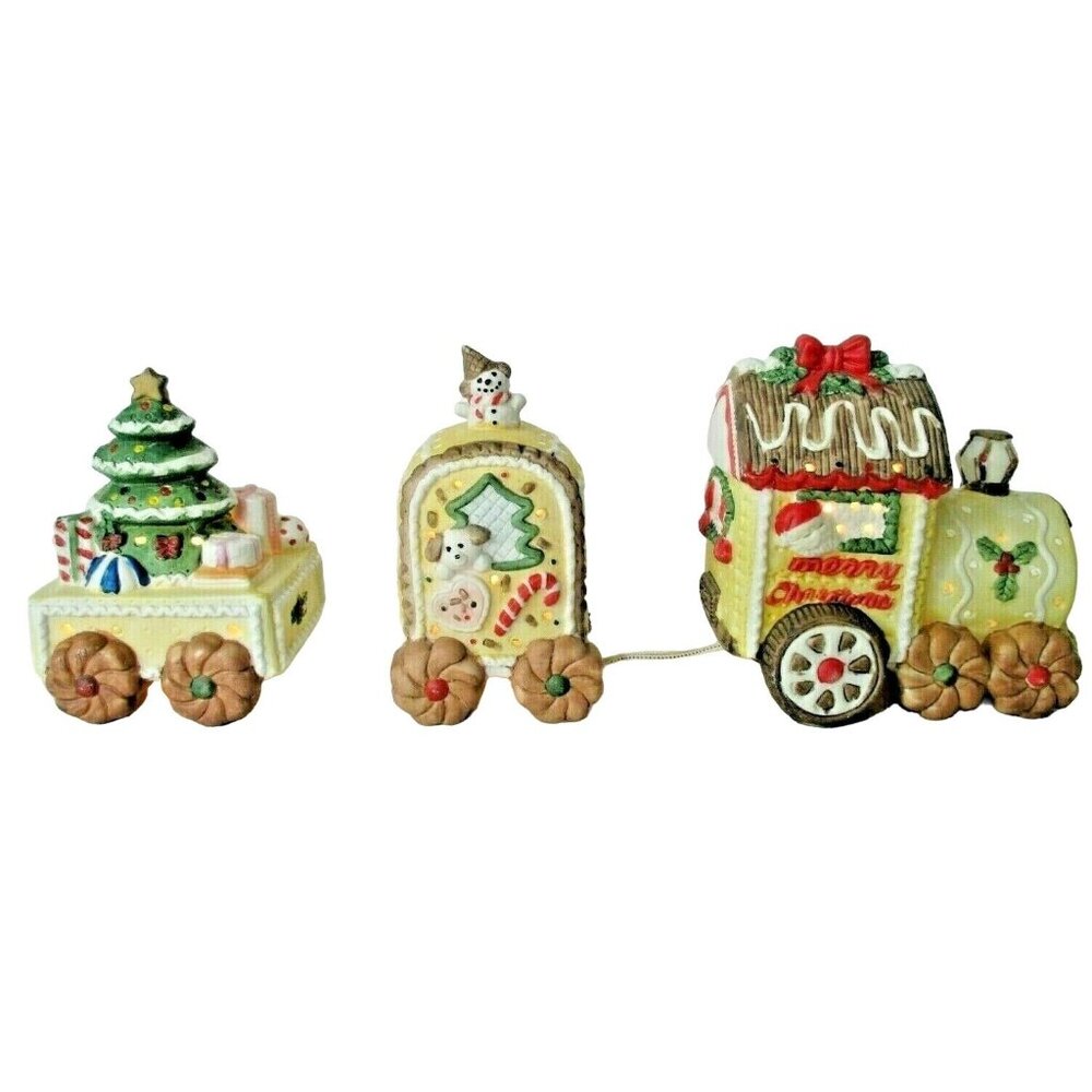 Gingerbread Train Christmas Cookie Locomotive 3pc Set GUC Original Box Works